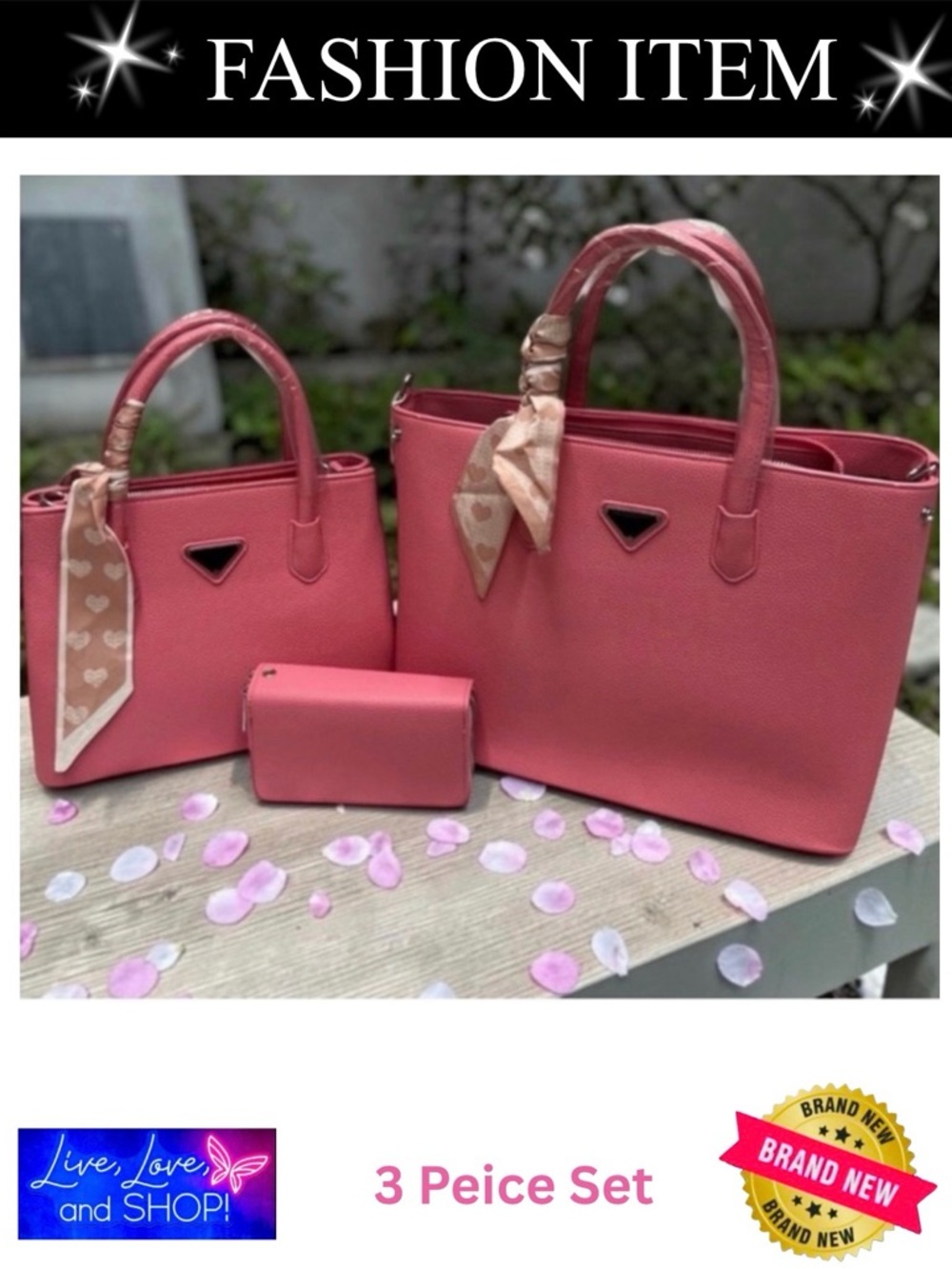 PURSE: 3 Piece Coral Pink Set: 2 Handbags & 1 Wallet, NWOT